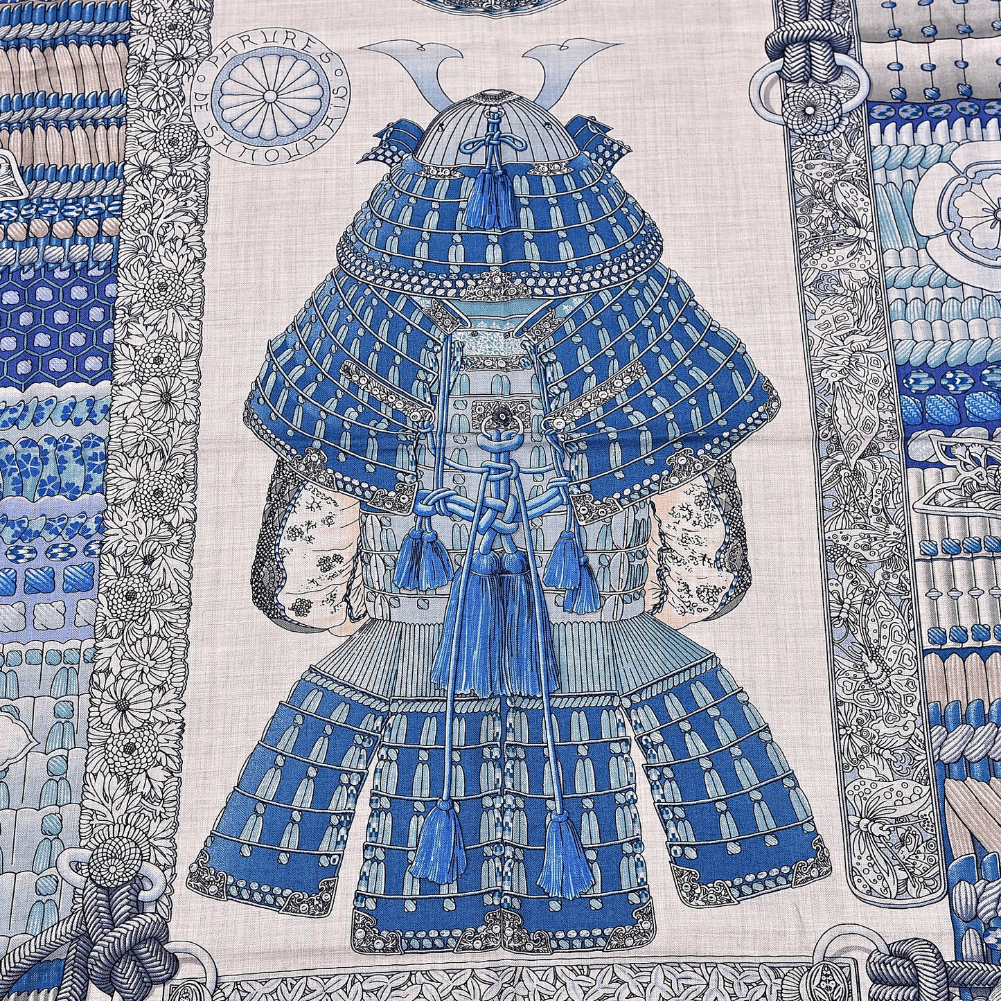 Cashmere Silk Parures De Samourais Shawl 140 Gris Chine Bleu Gris