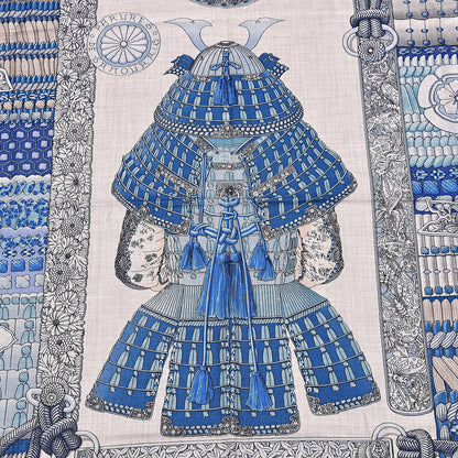 Hermes Cashmere Silk Parures De Samourais Shawl 140 Gris Chine Bleu Gris 4 of 5