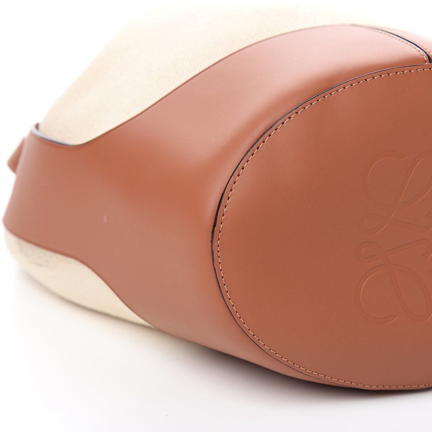 Canvas Calfskin Balloon Bucket Bag Ecru Tan