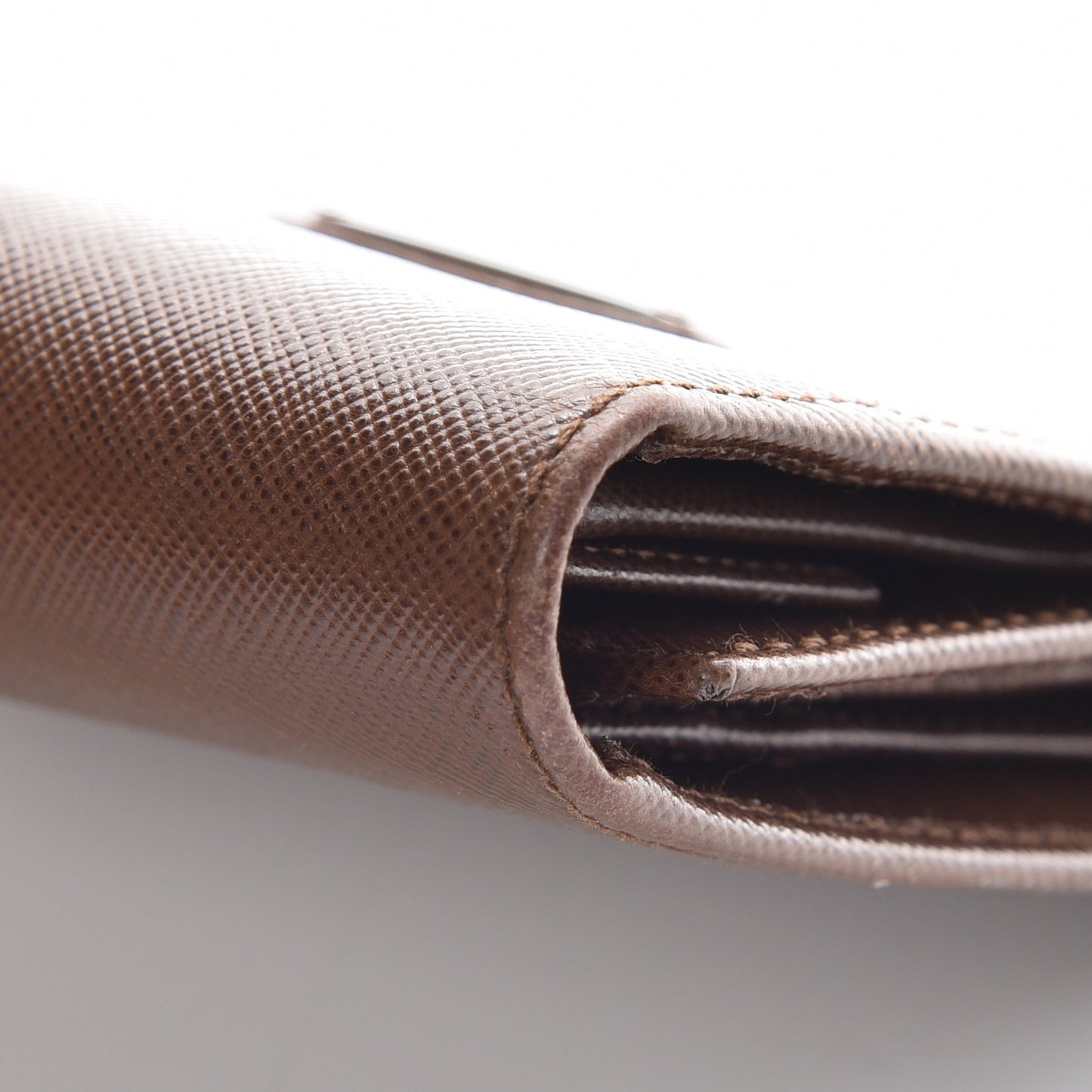 Saffiano Tri-Fold Compact Wallet Cacao