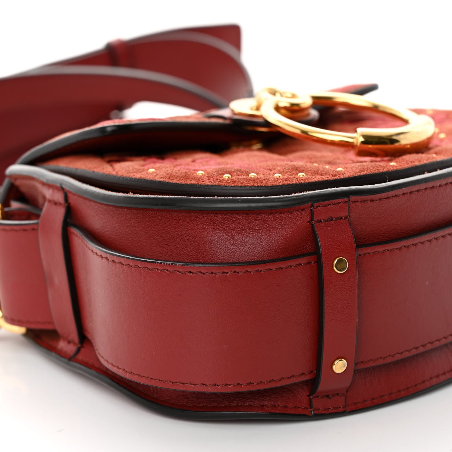 Chloe Suede Calfskin Quilted Embroidered Small Tess Saddle Bag Reddish Brown 8 of 12