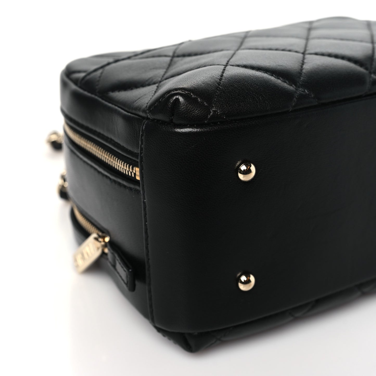 Lambskin Quilted Small Trendy CC Bowling Bag Black