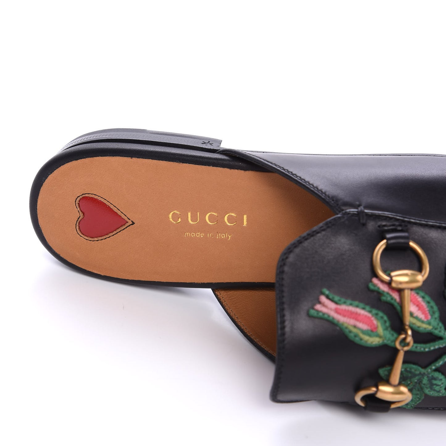 Calfskin Flower Embroidered Princetown Slippers 39 Black