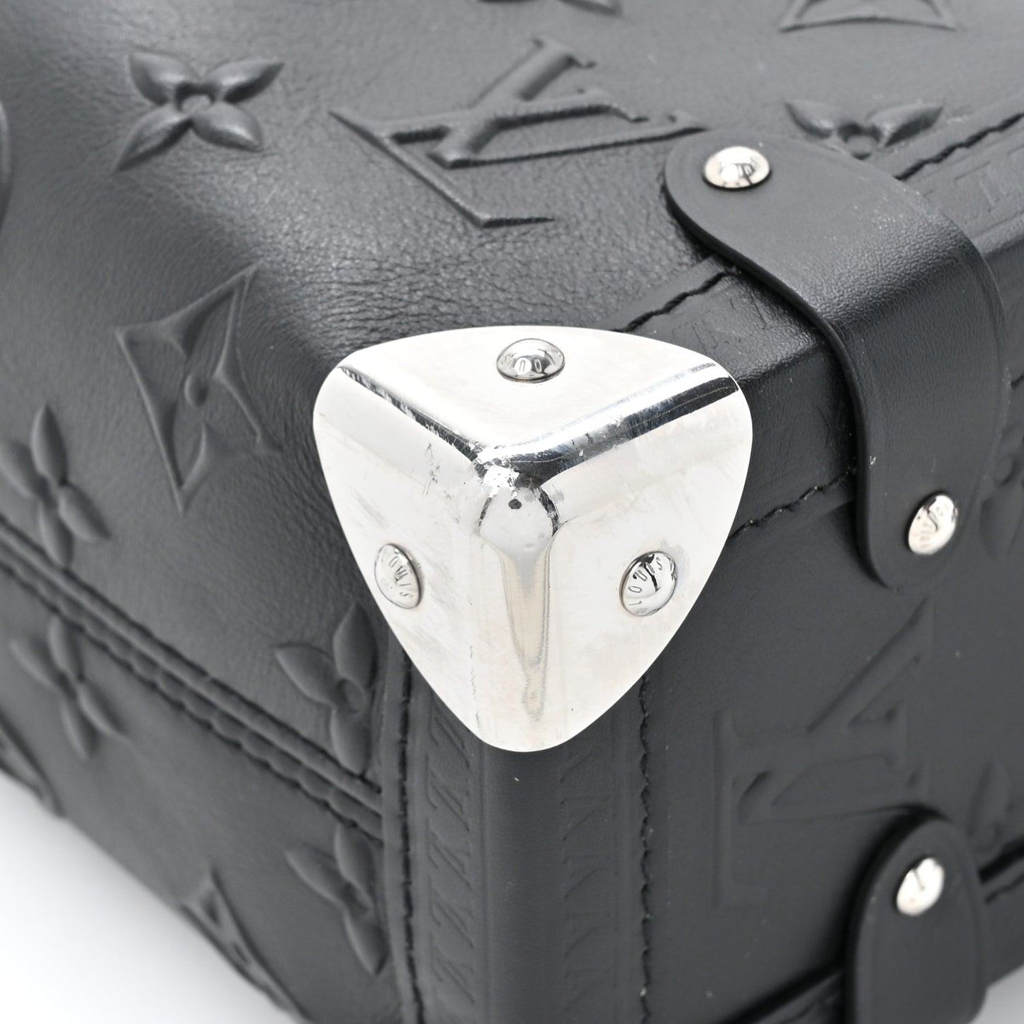 Calfskin Debossed Monogram Side Trunk Black