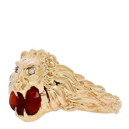 Gucci 18K Yellow Gold Diamond Fire Opal Lion Head Ring 54 6.75 3 of 7