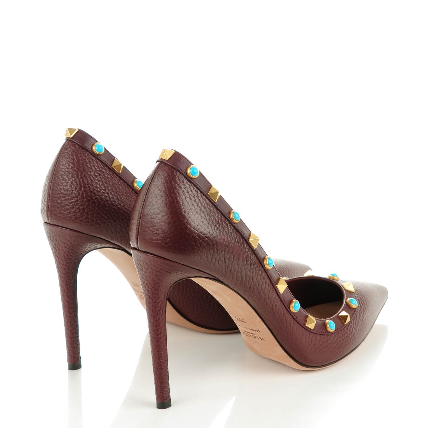 Pebbled Calfskin Rockstud Rolling 100mm Pumps 39.5 Rubin