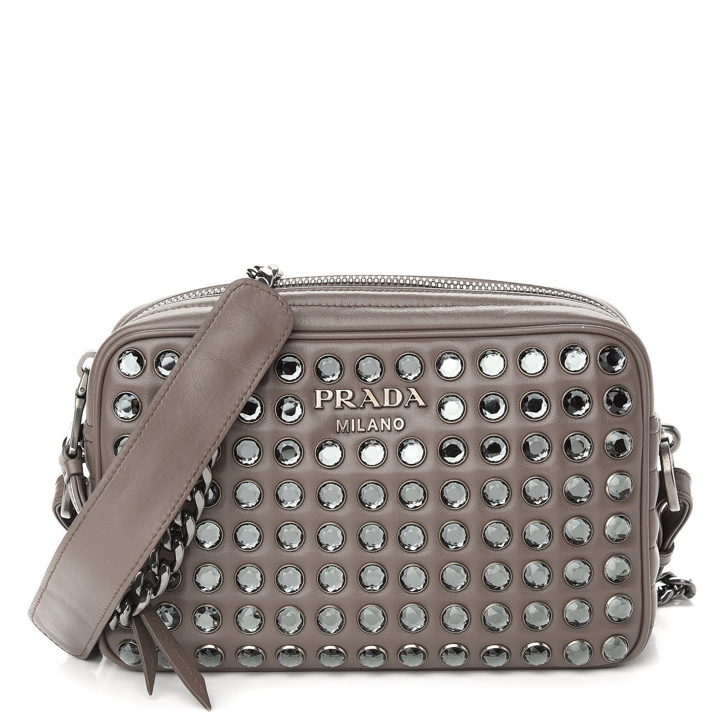 Soft Calfskin Crystal Impunture Camera Bag Bambu