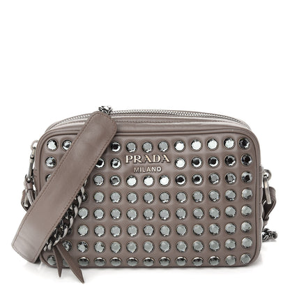 Prada Soft Calfskin Crystal Impunture Camera Bag Bambu 1 of 7