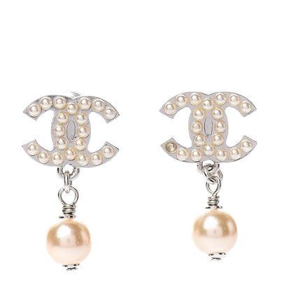 Chanel Pearl CC Drop Earrings Silver 1 of 4