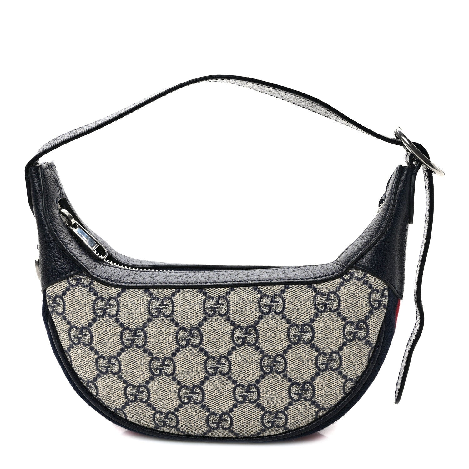 Gucci GG Supreme Monogram Textured Dollar Calfskin Web Mini Ophidia Half Moon Hobo Beige Blue 1 of 8