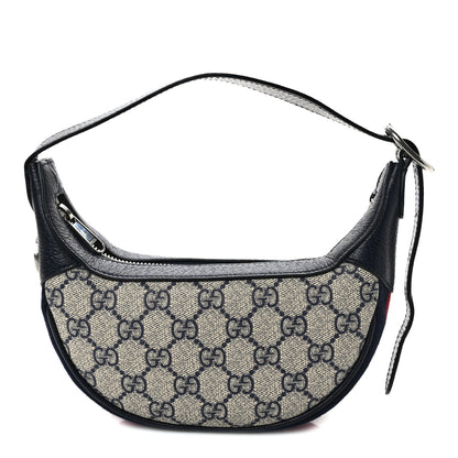 Gucci GG Supreme Monogram Textured Dollar Calfskin Web Mini Ophidia Half Moon Hobo Beige Blue 1 of 8