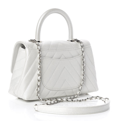 Chanel Iridescent Caviar Chevron Quilted Mini Coco Handle Flap White 4 of 12