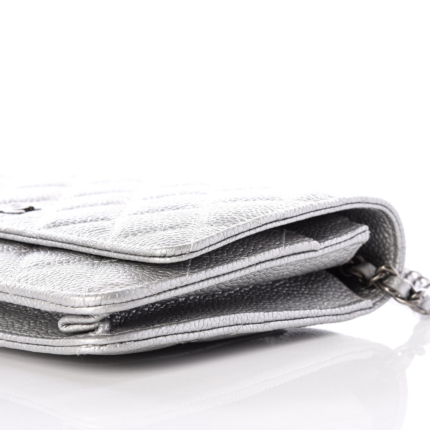 Metallic Caviar Quilted Wallet on Chain WOC