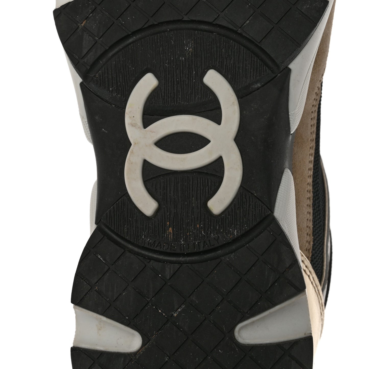 Mesh Suede Calfskin Womens CC Sneakers 38 White Black Beige Gold