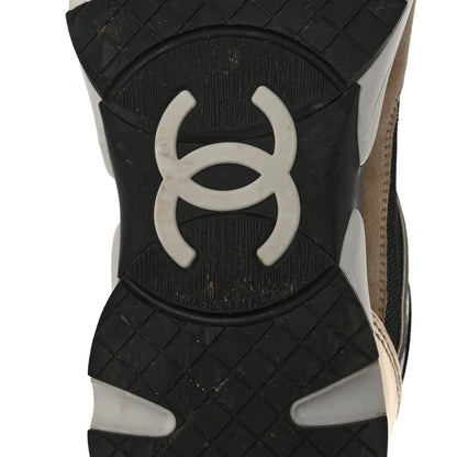 Chanel Mesh Suede Calfskin Womens CC Sneakers 38 White Black Beige Gold 7 of 9