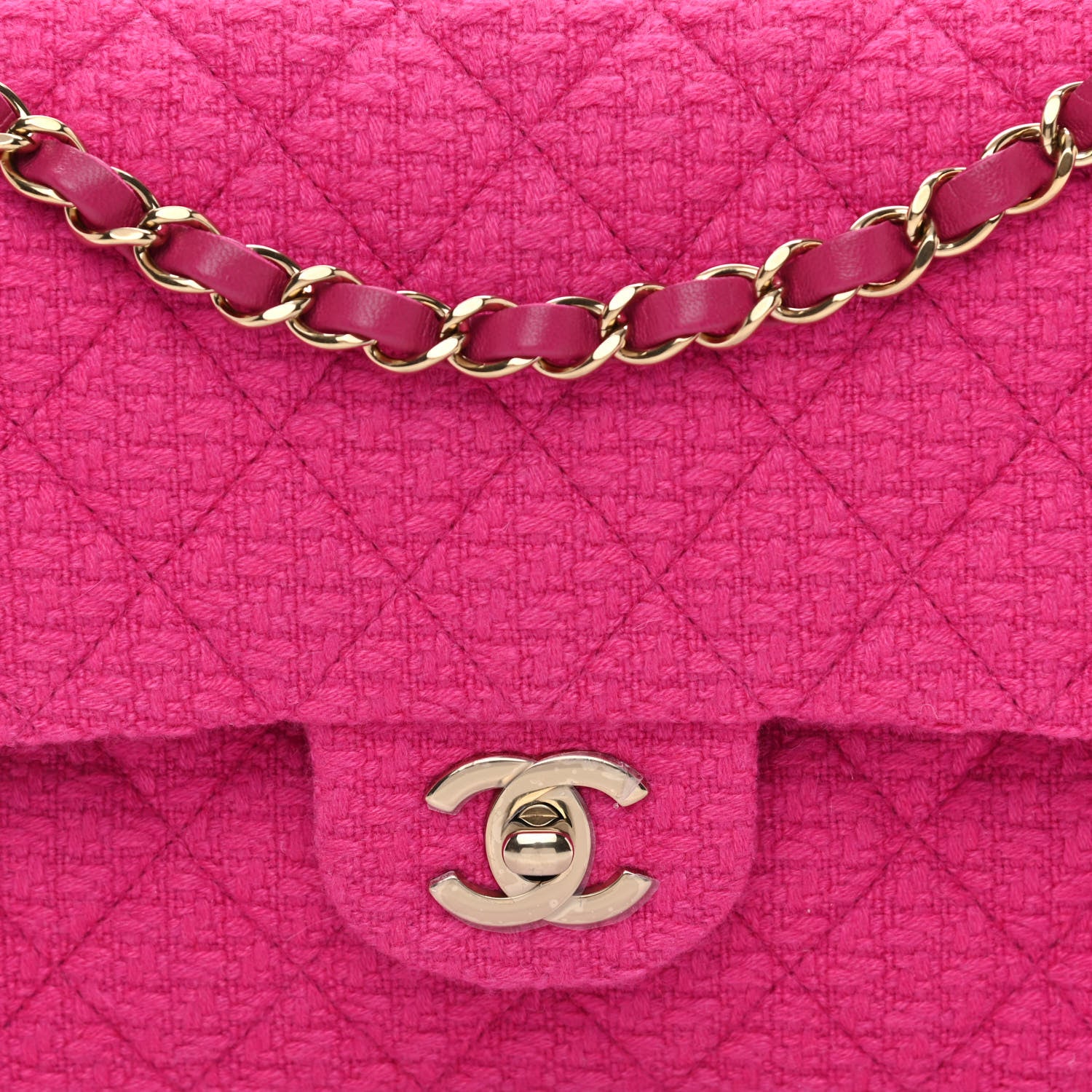 Chanel Tweed Quilted Medium Double Flap Fuchsia 8 of 11