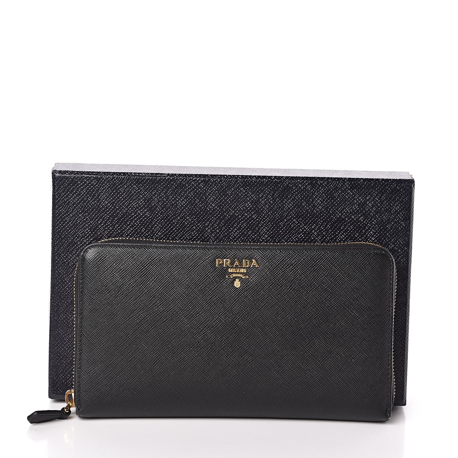 Prada Saffiano Metal Large Zip Around Travel Wallet Black 8 of 8