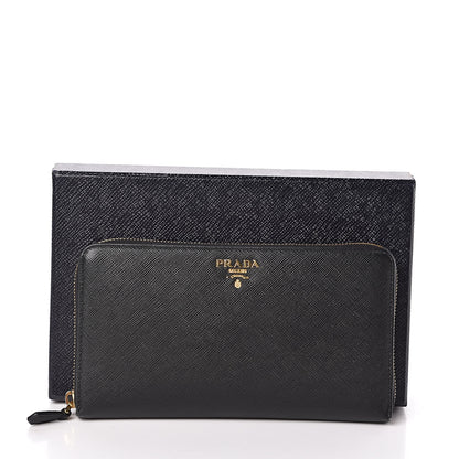 Prada Saffiano Metal Large Zip Around Travel Wallet Black 8 of 8
