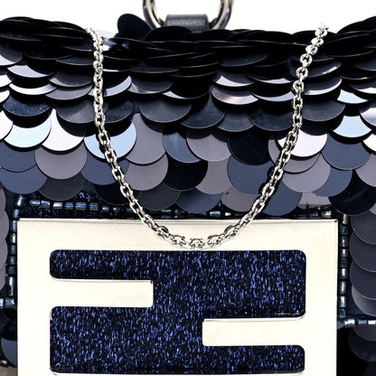 Fendi Sequin Paillettes Shiny Nappa Sex and the City Nano Maxi Buckle Baguette Charm Dark Blue 8 of 10
