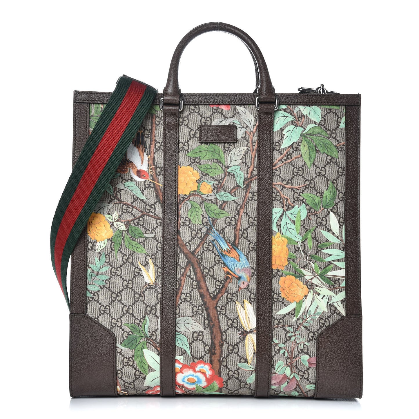 GG Supreme Monogram Tian Web Vertical Tote Beige Multicolor New Acero