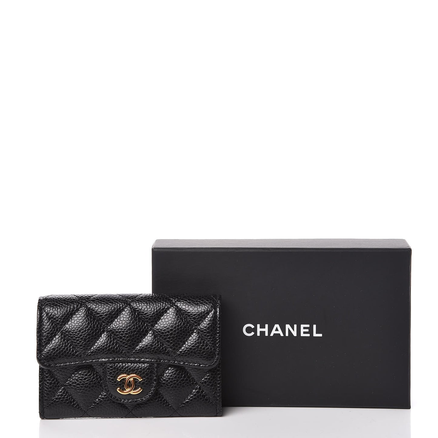 Caviar Quilted Flap Card Holder Black