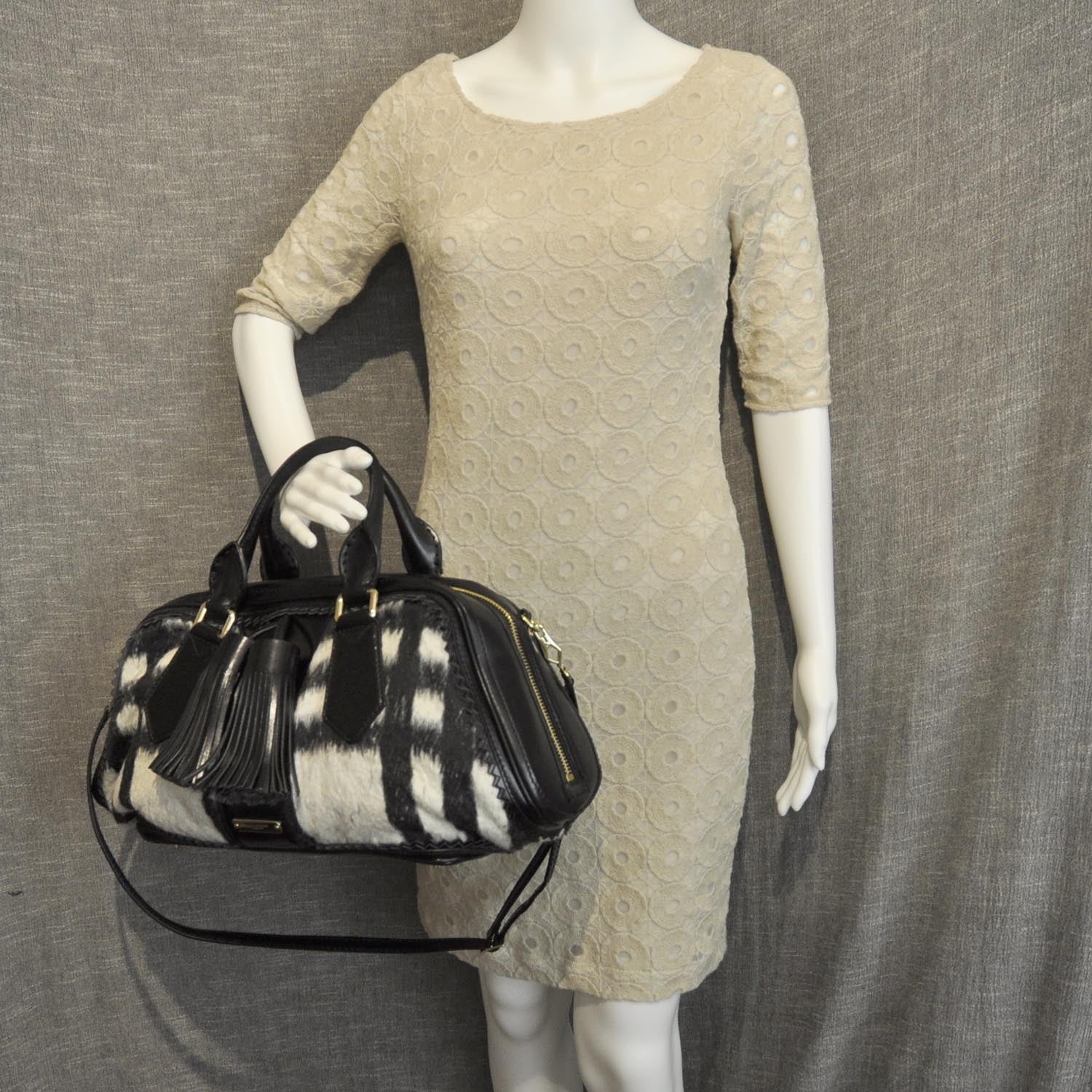 Burberry Alpaca Tassel Embellished Check Bowling Bag 2 of 12