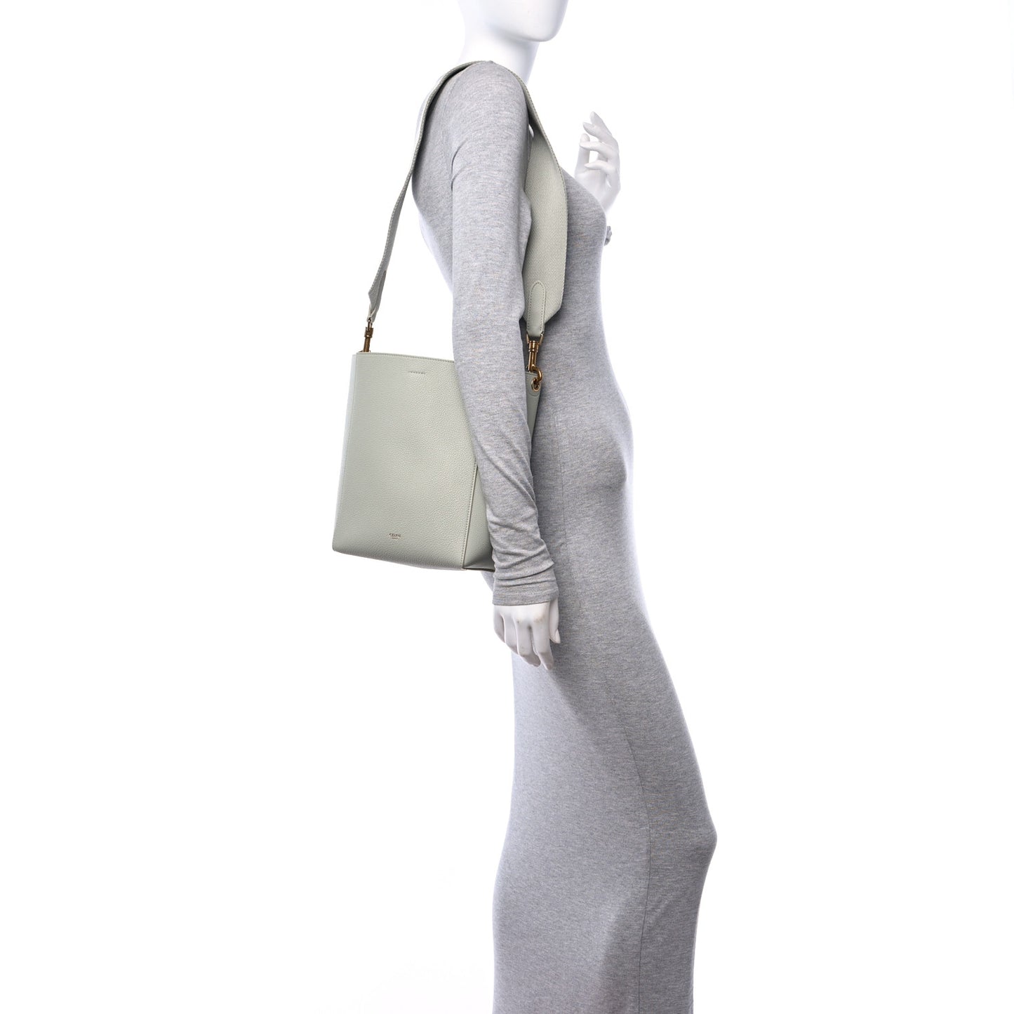 Soft Grained Calfskin Small Sangle Bucket Bag Grey