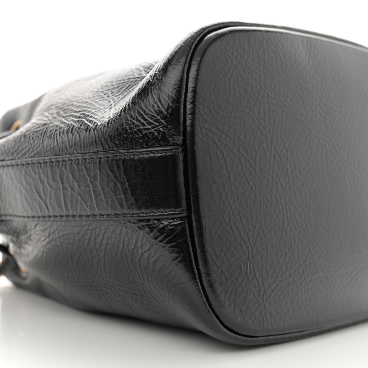 Shiny Aged Calfskin CC Chain Mini Drawstring Bag Black