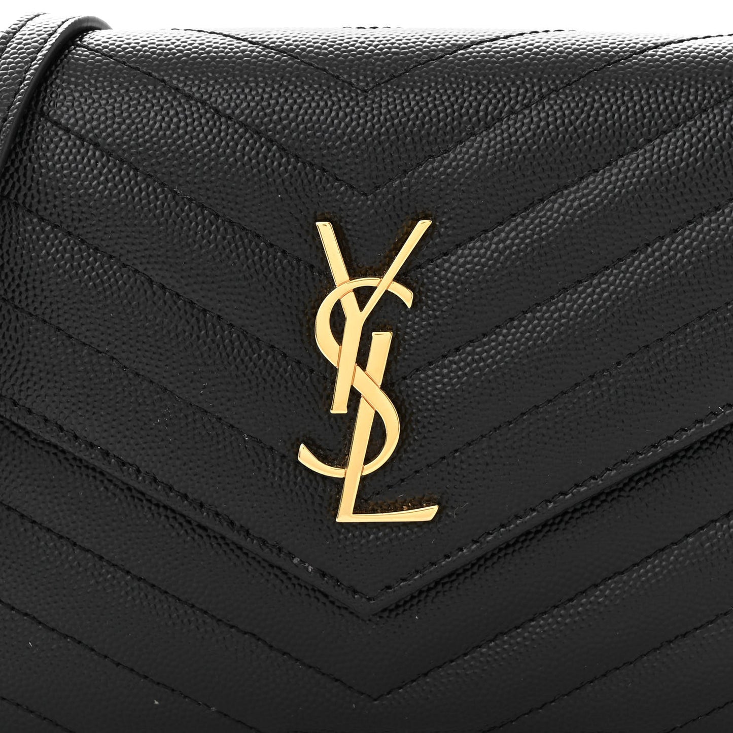Grain De Poudre Matelasse Chevron Monogram Envelope Chain Wallet Black