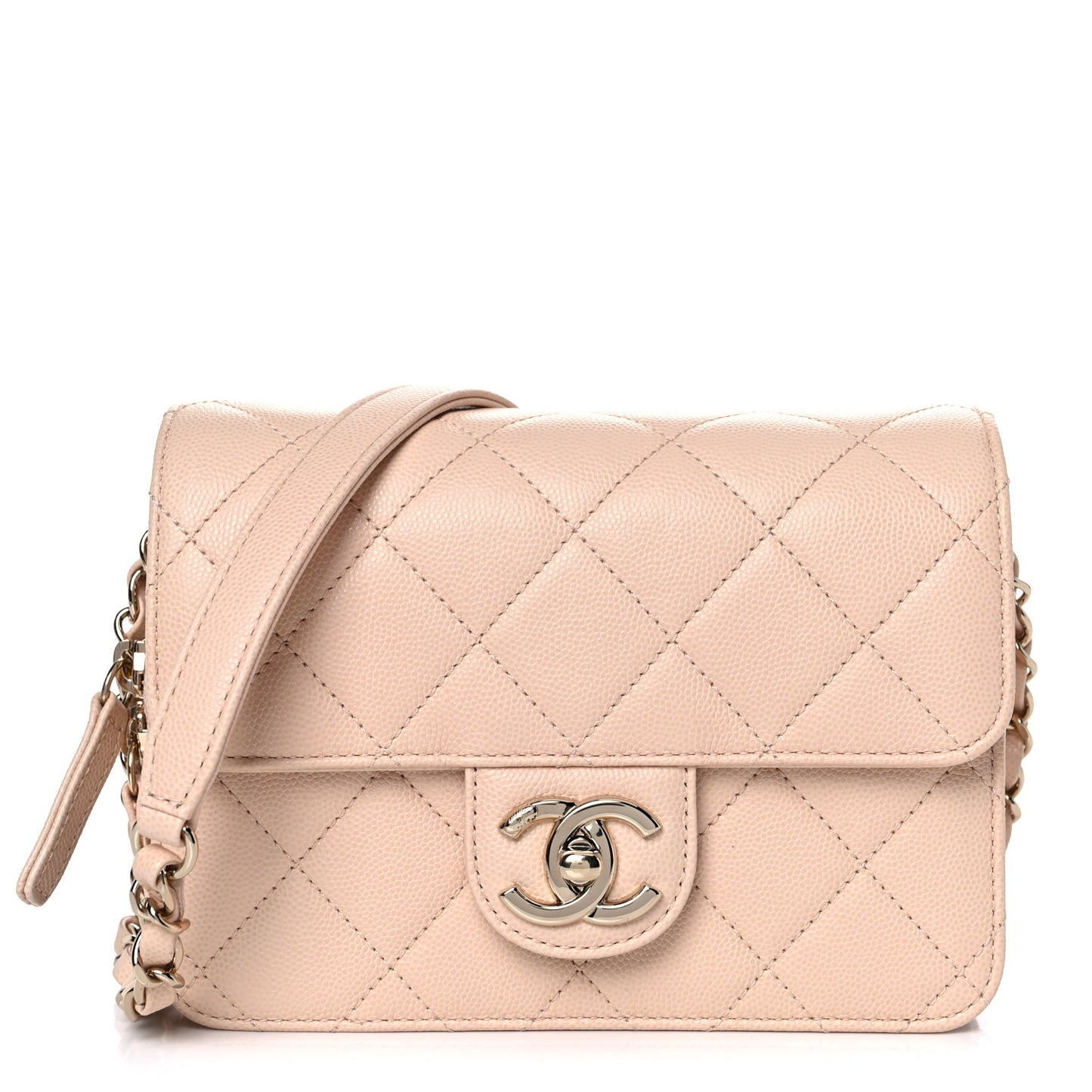 Caviar Quilted Like A Wallet Flap Light Beige