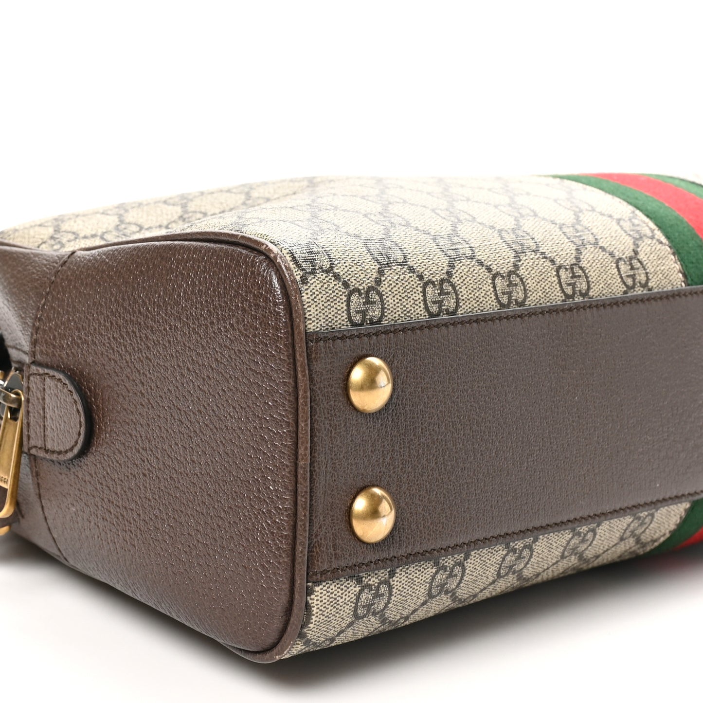 GG Supreme Monogram Textured Dollar Calfskin Web Medium Savoy Bowling Bag Beige Ebony New Acero