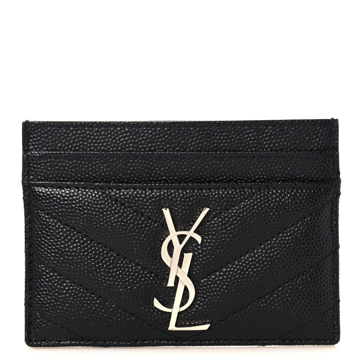 Saint Laurent Grain De Poudre Matelasse Chevron Monogram Credit Card Case Black 1 of 8