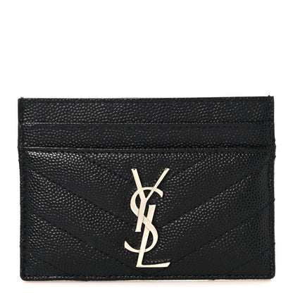 Saint Laurent Grain De Poudre Matelasse Chevron Monogram Credit Card Case Black 1 of 8