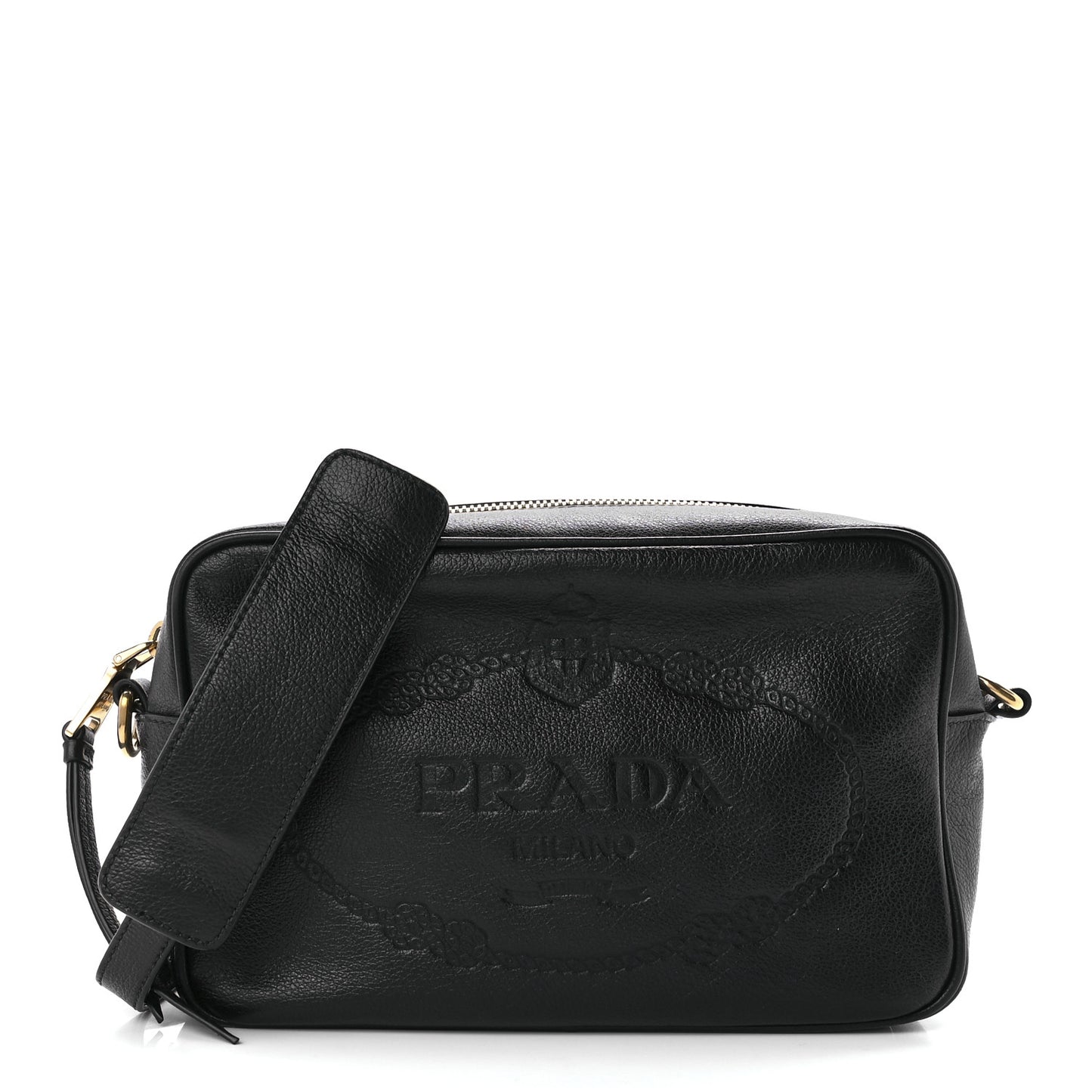 Glace Calfskin Embossed Logo Crossbody Black
