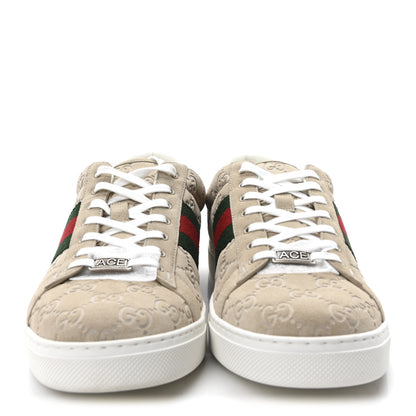 Gucci GG Suede Monogram Web Mens Sneakers 12 Oatmeal Mystic White 3 of 10
