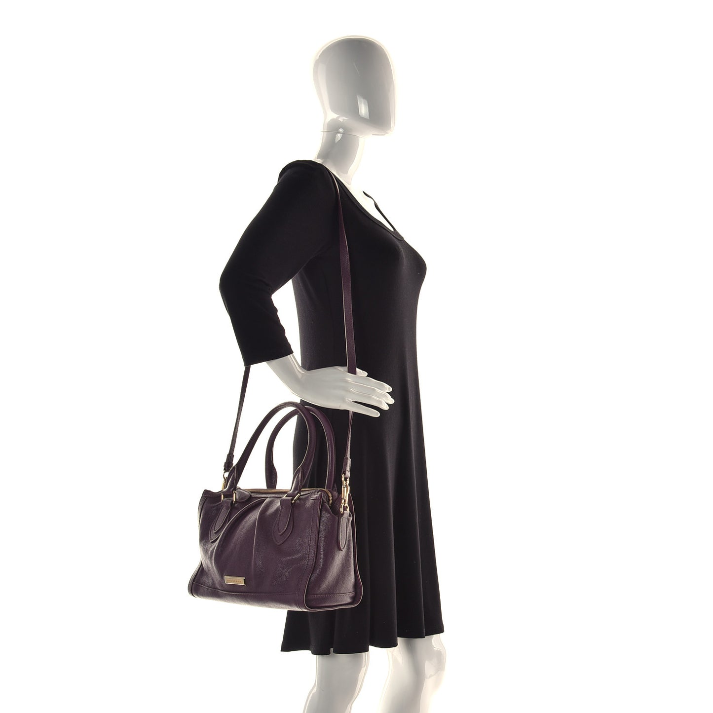 Grainy Calfskin Small Pilgrim Bowling Bag Plum