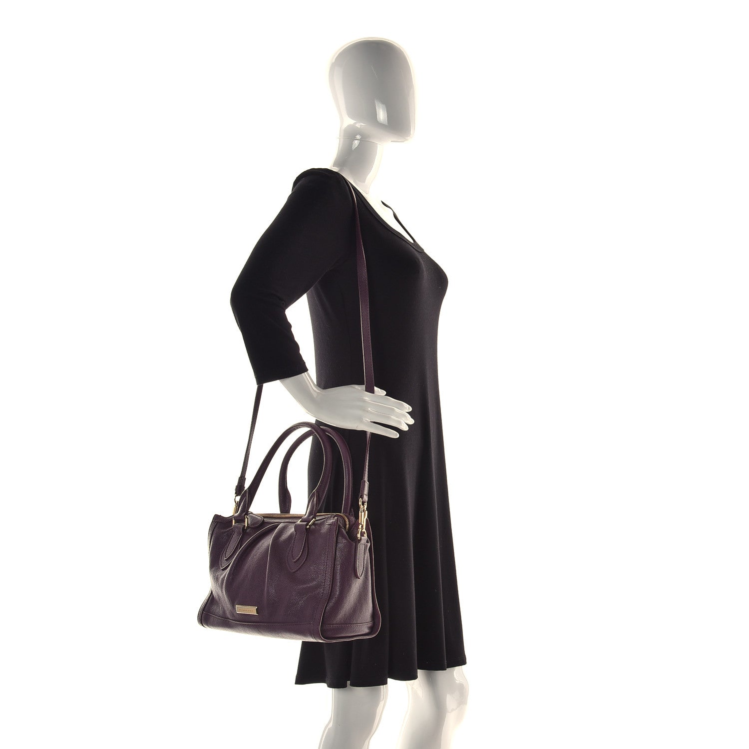 Burberry Grainy Calfskin Small Pilgrim Bowling Bag Plum 2 of 15
