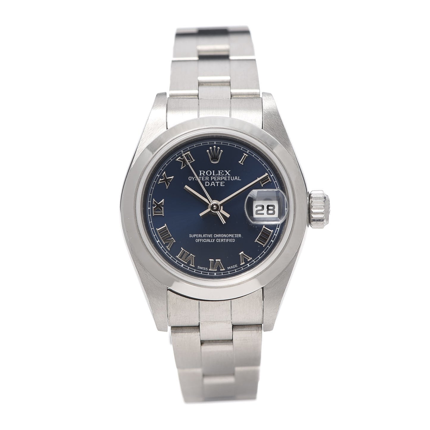 Stainless Steel 26mm Oyster Perpetual Date Watch Blue Roman 79160