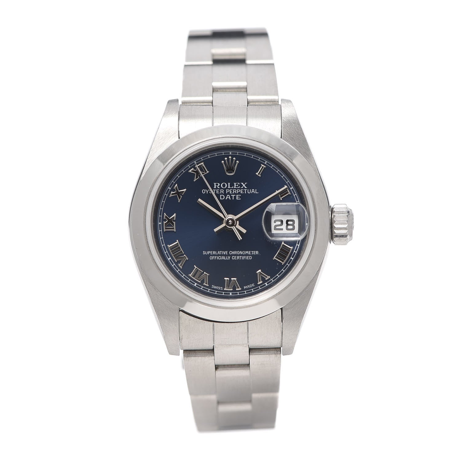 Rolex Stainless Steel 26mm Oyster Perpetual Date Watch Blue Roman 79160 1 of 6