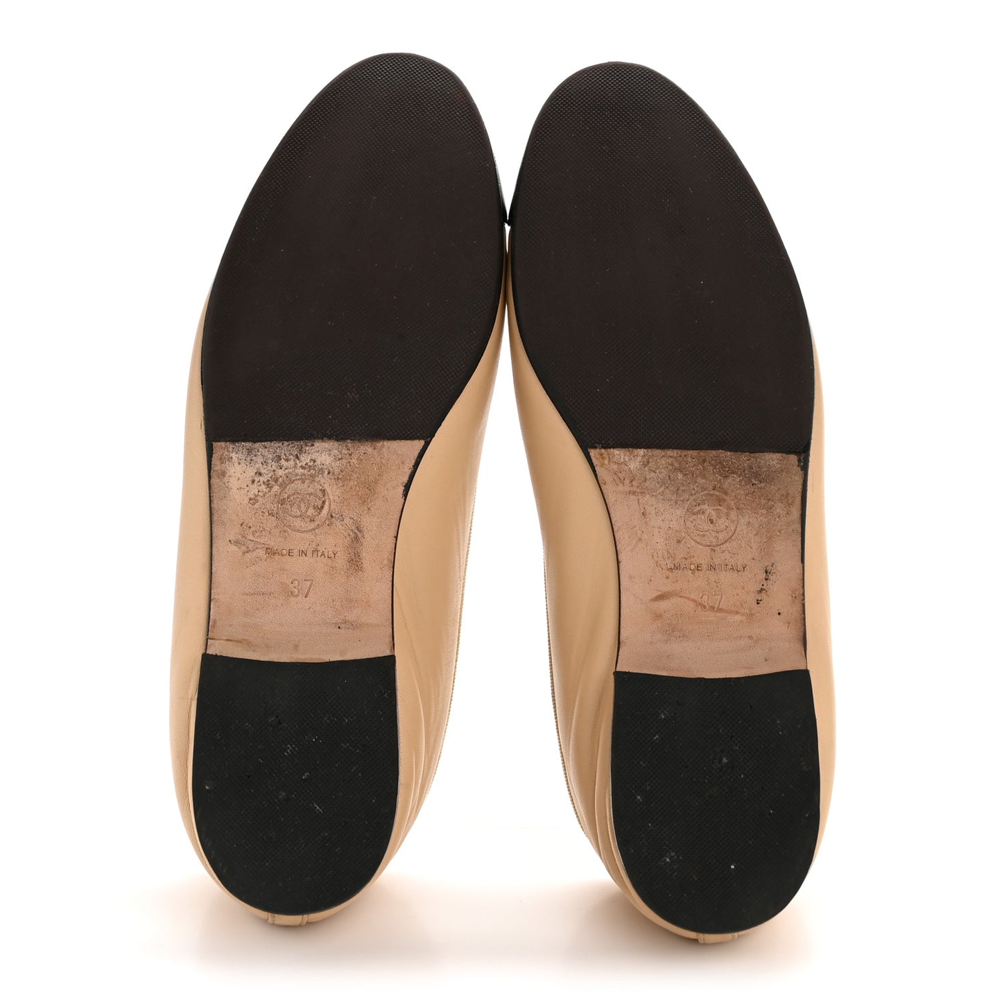 Lambskin Cap Toe CC Ballerina Flats 37 Beige Black