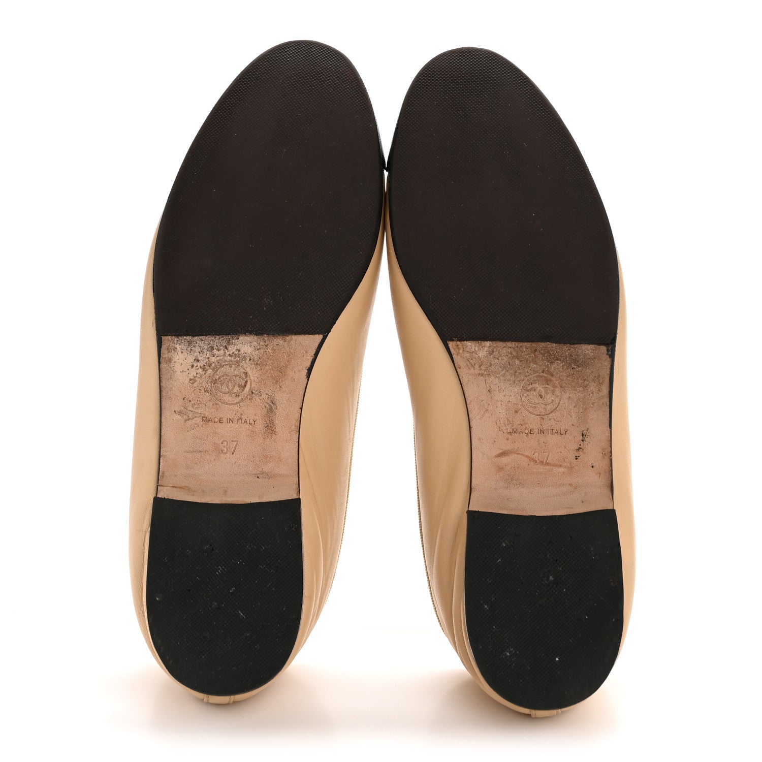 Chanel Lambskin Cap Toe CC Ballerina Flats 37 Beige Black 6 of 11