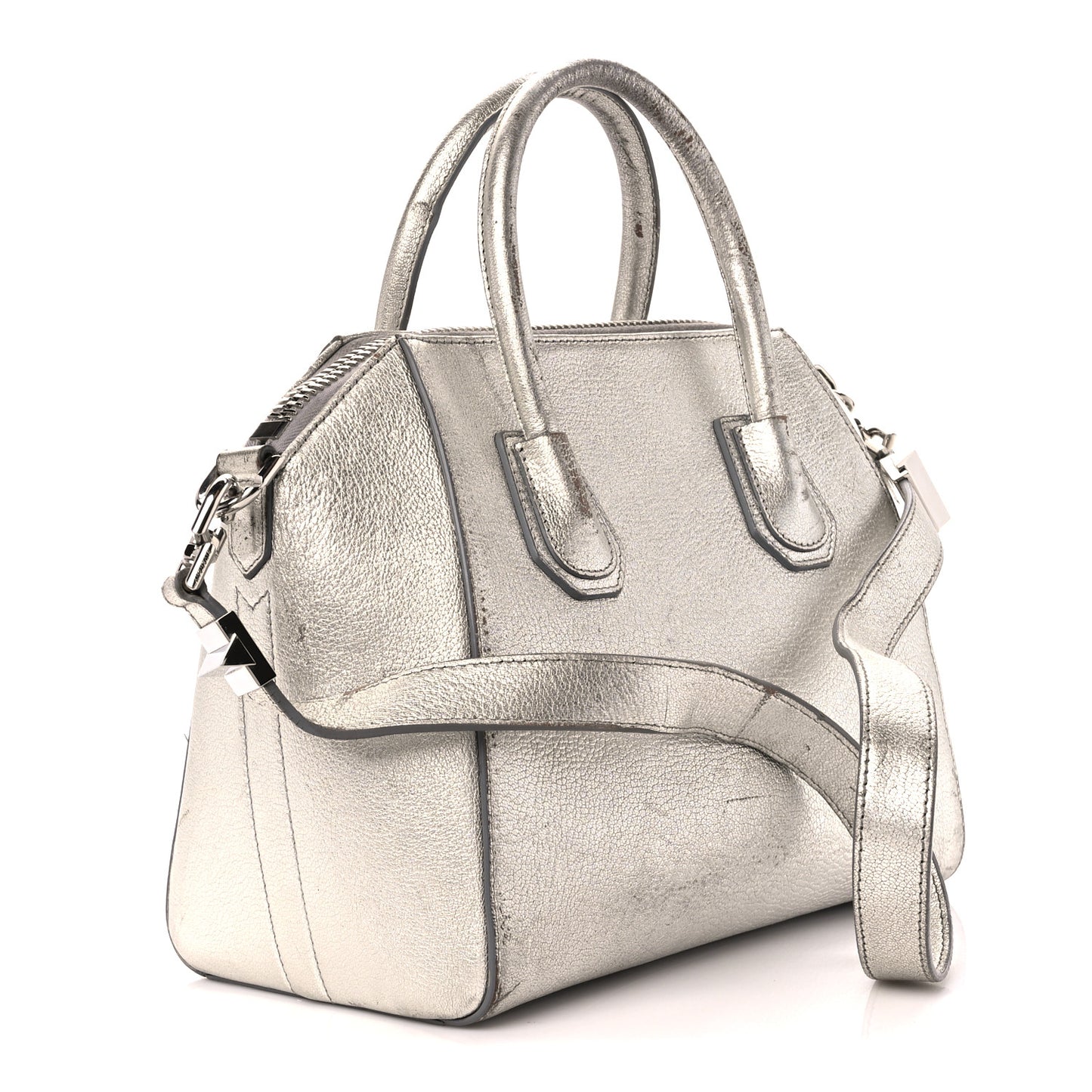 Metallic Sugar Goatskin Small Antigona Silver