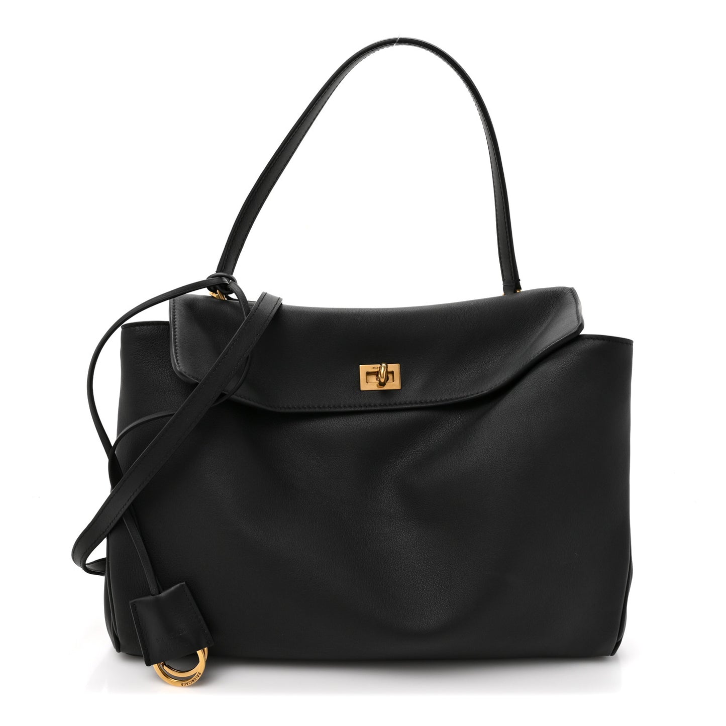 Natural Smooth Calfskin Medium Rodeo Top Handle Handbag Black
