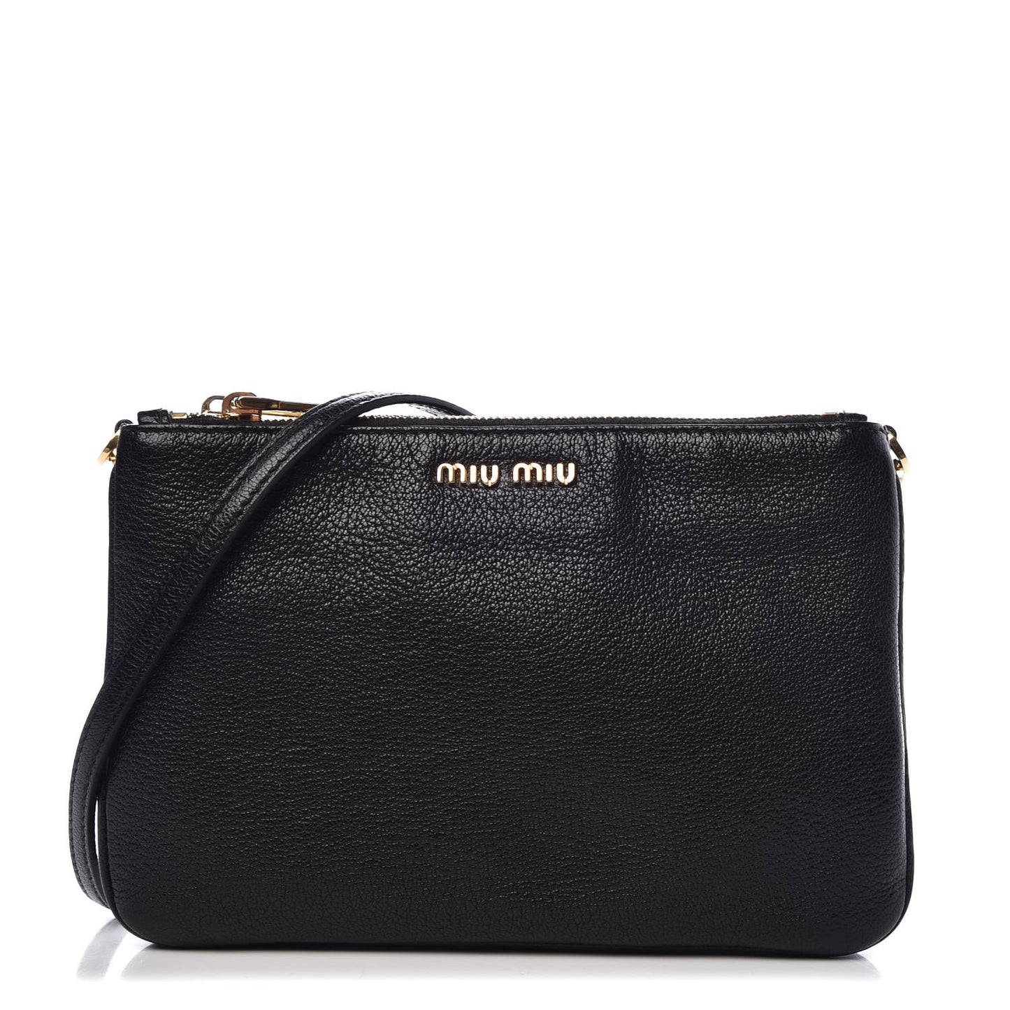 Goatskin Madras Double Zip Crossbody Bag Black