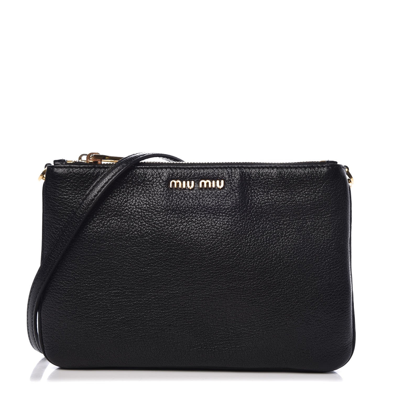 Miu Miu Goatskin Madras Double Zip Crossbody Bag Black 1 of 8