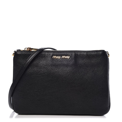 Miu Miu Goatskin Madras Double Zip Crossbody Bag Black 1 of 8