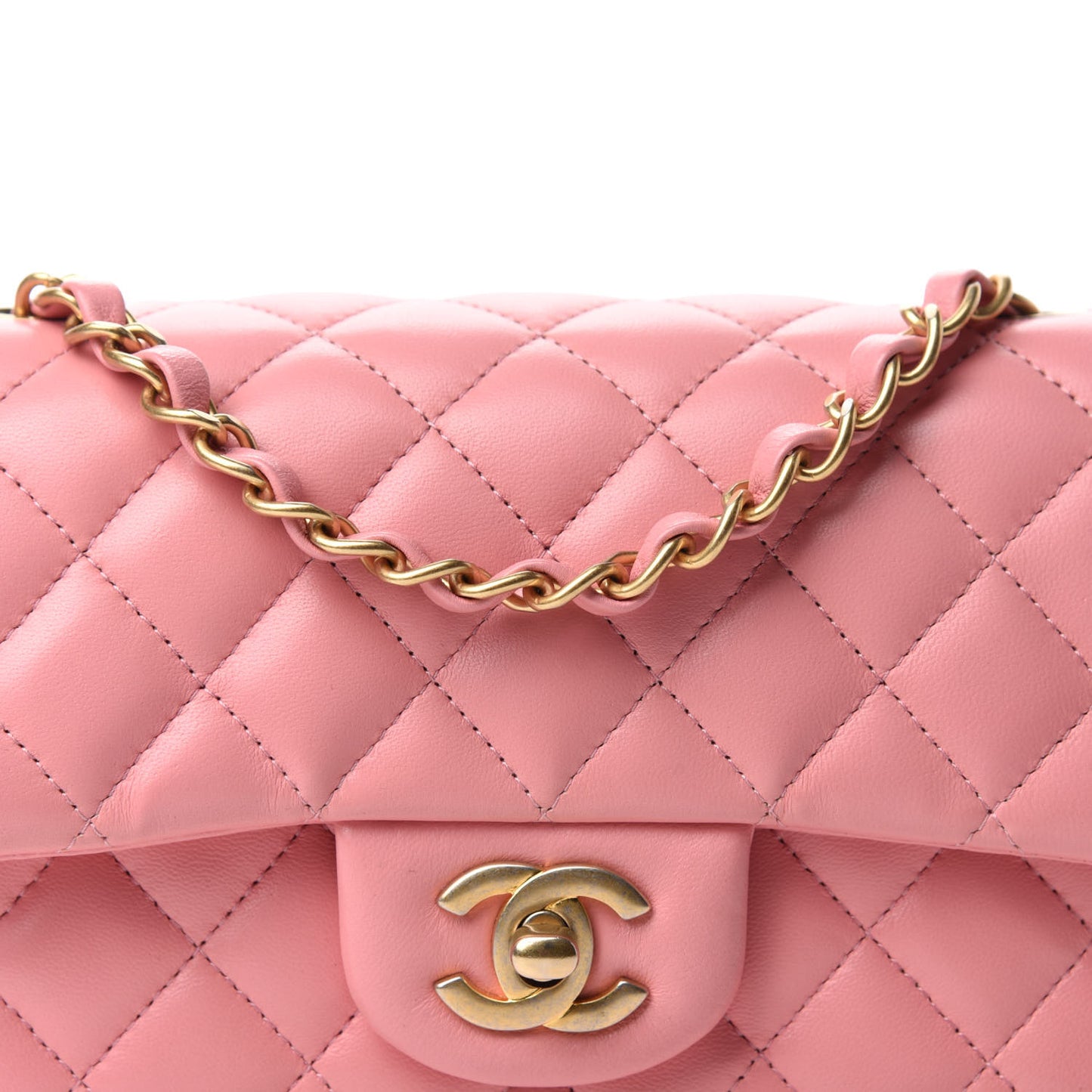 Lambskin Quilted Mini Rectangular Flap Pink