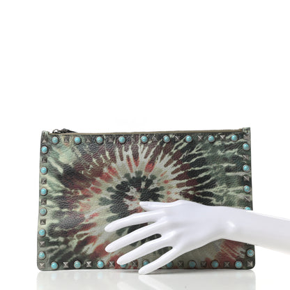 Valentino Garavani Pebbled Calfskin Tie Dye Large Rockstud Rolling Zip Pouch Deep Army Green 2 of 6