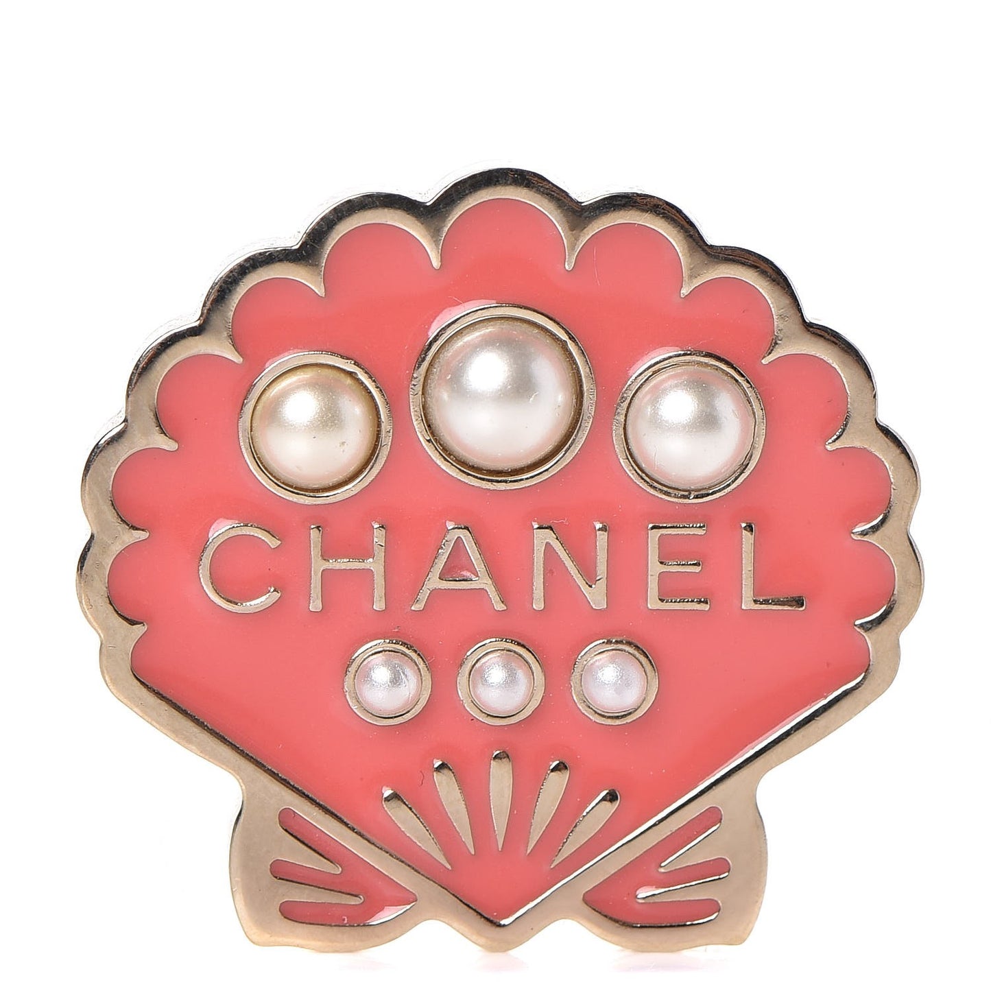 Enamel Pearl Seashell Brooch Pink Gold