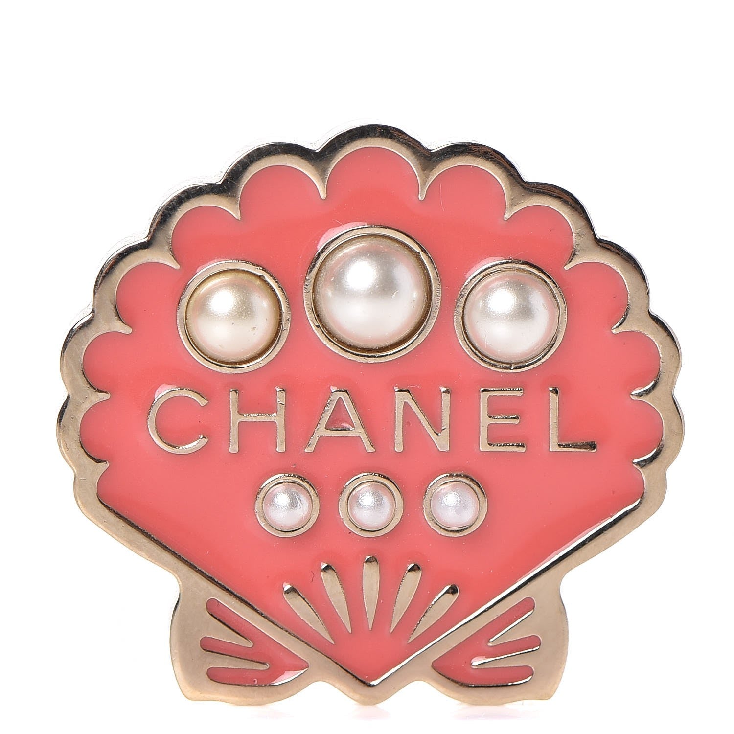 Chanel Enamel Pearl Seashell Brooch Pink Gold 1 of 6